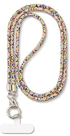 AOKSUNOVA - Cordino per cellulare lungo, portachiavi scintillante con strass, cinturino per telefono da indossare al collo, colorato