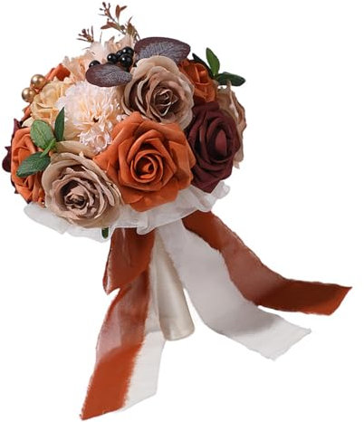 Oxxggkao Mazzi di fiori da sposa bouquet di rose artificiali con nastro per cerimonia di nozze anniversario decorazione festa autunno bouquet di nozze per damigelle d'onore
