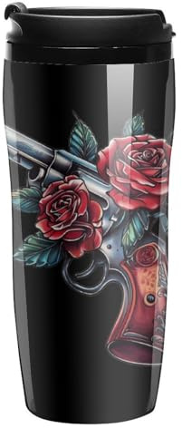 Guns and Rose Plastic Cups with Lids Travel Coffee Mug Tumbler Reusable 350ml