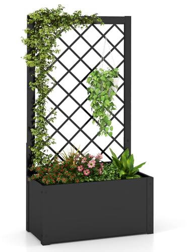 RELAX4LIFE Fioriera da Esterno 63 x 31 x 112 cm, Fioriera in Metallo con Grigliato per Piante Rampicanti, Fiori e Orto, Porta Vasi di Fiori per Balcone e Giardino, Fai-Da-Te, Nero