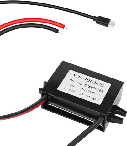 QIQIAZI 10–90V auf 5V 5A 25W Spannungswandler, DC-DC Abwärtswandler USB-C Step-Down-Netzteil Konverter Modul, Buck Converter Netzteil Kompatibel mit Raspberry Pi, Cellphone, Auto