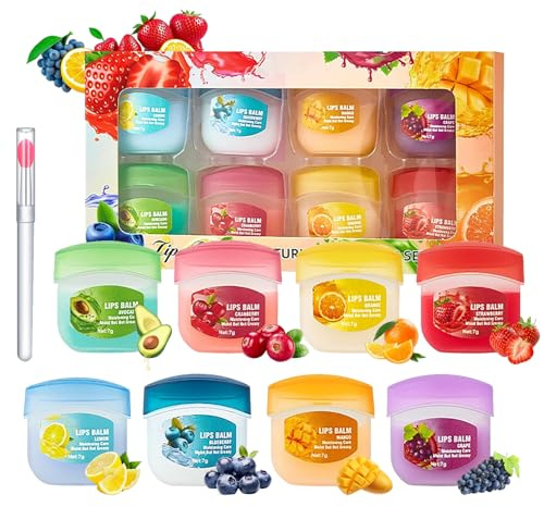 8 Stück Feuchtigkeitsspendender Lippenbalsam Set, Lippenmaske Overnight, Lippenpflege für sehr trockene Lippen, Hydrating Lip Balm Set mit Lippenpinsel - Verblassende Lippenlinien & Lippenfältchen