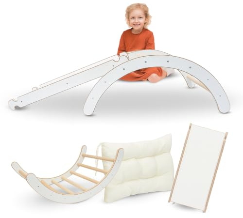 MAMOI® Klettergerüst Indoor 3 in 1 Set. Montessori Kletterbogen mit Kissen, Indoor Spielplatz und Rutsche
