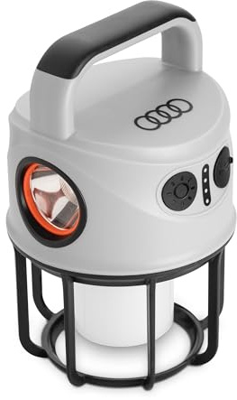 Audi Outdoor Lampe mit Powerbank, SMD/OSRAM 3W LED, Hellgrau/Schwarz mit orangem Akzent, Akku-betrieben, Kunststoff, 10x10x17cm, 4000mAh USB-C, 250 Lumen, 258g