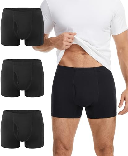 BEENIUBEE Pantalones de incontinencia para hombre, calzoncillos tipo bóxer de algodón para incontinencia, 65 ml, absorbentes, lavables, reutilizables, a prueba de fugas, paquete de 3 (negro, L)