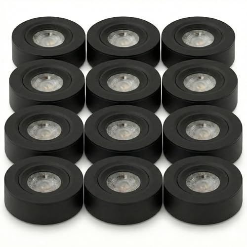 LUXULA 12 Stück LED Einbaustrahler dimmbar flach Schwarz 5W 420lm, CCT | CCT 3000K 4000K 6500K, 60° schwenkbar, Ein-/Aufbauspot 230V, Lochmaß 70-75mm, Deckenspots, LED Aufbaustrahler