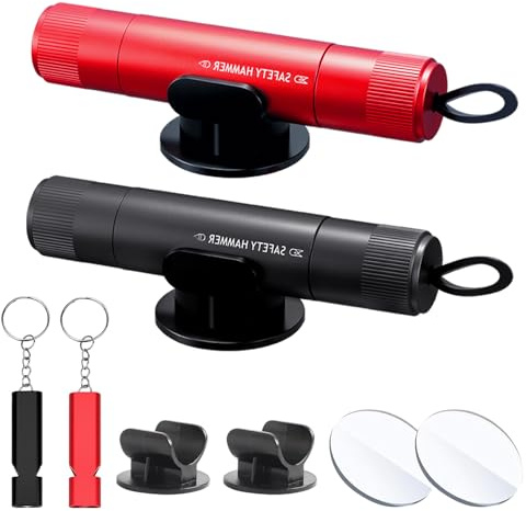 Etevalon 2 In 1 car window breaker and seatbelt cutter, 2 Pack Emergency Car Safety Hammer With Whistle and Test Glass, Seat Belt Cutter and Window Breaker for Vehicles & Home, Red and Black