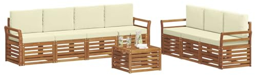 vidaXL Sofagarnituren 8 pcs Natur und Creme Massivholz Akazie, Moderne Garten-Sofa-Ecke, Bequeme Sitzgruppe für Terrasse, langlebig und stylisch