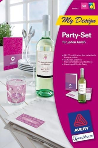 Avery Zweckform Partyset 3x Textilfolie, 2x Glasfolie, 6x Karten, 2x Flaschenetiketten