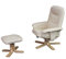 Mendler Relaxsessel M56, Fernsehsessel TV-Sessel mit Hocker Ottomane, Kunstleder Eukalyptus Holz FSC®-Zertifiziert - Creme