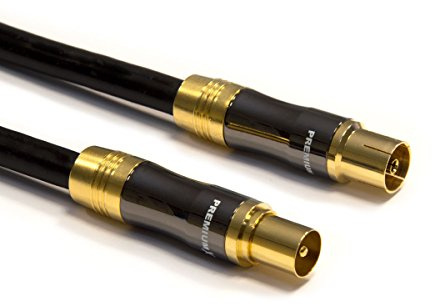 Premium X 5m Gold-Line TV Antennenkabel Schwarz IEC-Anschlusskabel Koax Stecker - Kupplung Koaxialkabel Metallgehäuse HDTV 4K