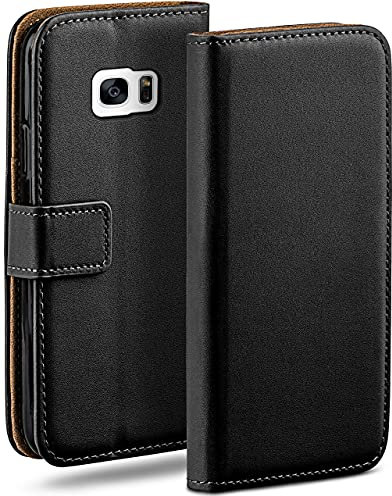 moex Book Case für Samsung Galaxy S7 Edge Handyhülle mit Kartenfach, Hülle klappbar 360 Grad Schutzhülle, Klapphülle Flip Case Cover, PU Leder Handytasche Lederhülle, Schwarz