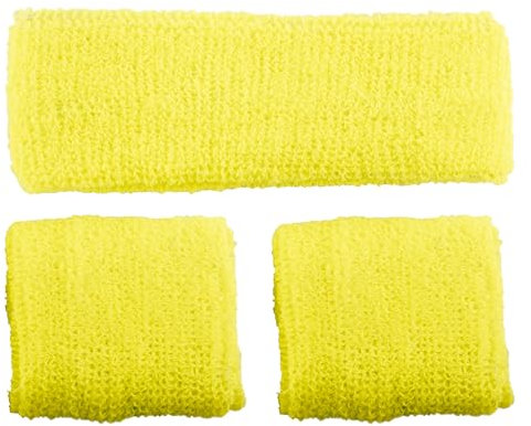 80's Sweatband And Wristbands NEON YELLOW for Fancy dress Accessory