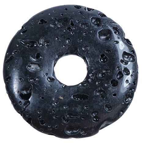 Lebensquelle Plus Edelstein Donut Ø 30 mm + Baumwollband | Naturstein Anhänger Halskette | Echte Heilsteinkette inkl. Band (Lava)