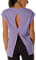 icyzone Damen Fitness-Trainings Kurzarm Shirt Yoga Top Loose Fit Rückenfrei Sport T-Shirt (S, Lavender)