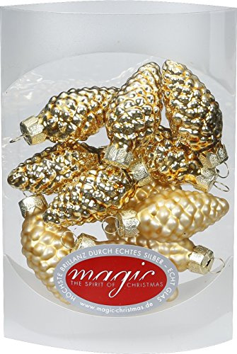 MAGIC 12 Zapfen 4,5 cm Glas Weihnachtsschmuck Weihnachtsdeko Christbaumkugeln Christbaumschmuck 45mm Farbe: Inkagold Glanz/matt