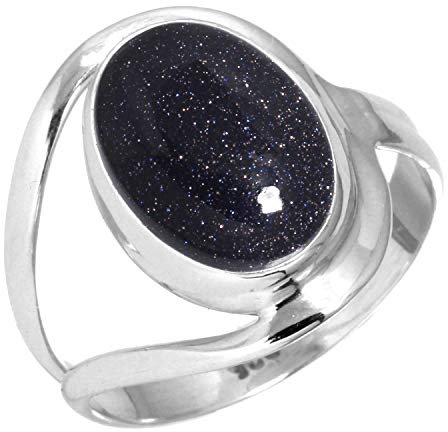 Jeweloporium 925 Silber Ringe für Frauen Größe 52(16.6) Blauer Sonnenstein Edelstein Solitär Silber Ringe Jubiläum - Geschenk Kostüm Schmuck