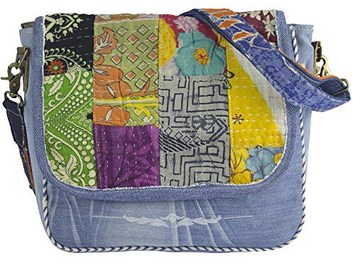 Sunsa Damen Messenger Bag Umhängetasche Handtasche, aus recycelte Jeans & Baumwolle. Große Crossbody Tasche Schultertasche, Jeanstasche Geschenkideen für Frauen/Mädchen, nachhaltige Produkte