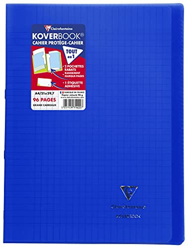 Clairefontaine 971422C - Schulheft / Heft Koverbook DIN A4 21x29,7cm, 48 Blatt 90g, französische Lineatur, Einband aus transparentem PP, 2 Klarsichthüllen + 1 Etikett, geheftet, Marineblau, 1 Stück