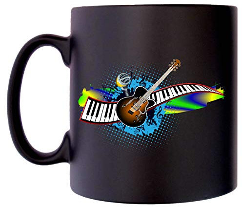 Guitar & Keyboard Band Music Klassek Music Mug 10oz Black Satin Coffee Tea Piano Synthesizer