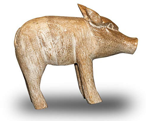 Antikas - Ferkel Gartenfigur Holzfigur Tiere Tierfiguren Dekoration - 22,5 cm x 16,5 cm
