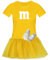 T-Shirt M&M + Tüllrock Karneval Gruppenkostüm Schokolinse 11 Farben Damen XS-3XL Fasching Verkleidung M's Fans Tanzgruppe, Gr.:L, Farbauswahl:gelb - Logo Weiss (+Handschuhe Weiss/Tütü gelb)
