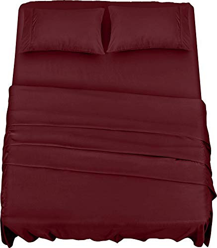 Utopia Bedding 4 Teilige Bettlaken Set 180x200 cm, Burgunderrot - Polyester Microfaser, Oeko-Tex Zertifiziert, 1 Spannbettlaken 180x200 cm, 1 Bettlaken 270x290 cm und 2 Kissenbezüge 50x75 cm