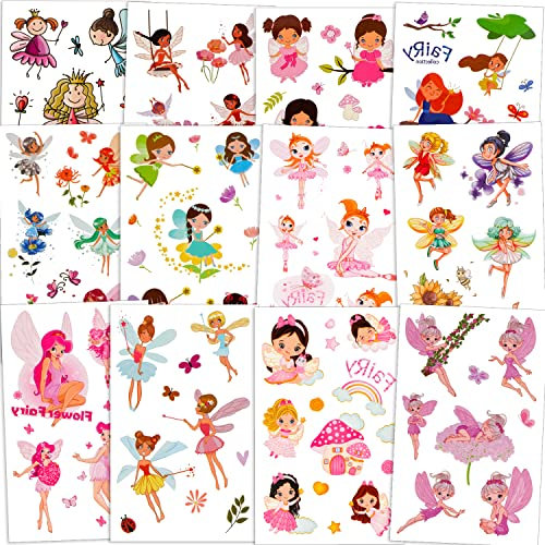 Qpout Blumenfee Temporäre Tattoos für Mädchen (120 + Stk.), Gartenfee Prinzessin Fee Tattoo Aufkleber Wasserdichte Tattoos für Kinder Geburtstag Party Mitgebsel Fee Prinzessin Party Dekor Geschenk