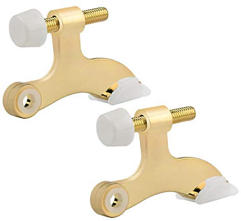 HOMOTEK 2 Pack Hinge Pin Bright Brass Door Stopper, Gold Door Stops, Adjustable Deluxe Heavy Duty Door Stopper 2-1/2x1-3/4”,with White Rubber Bumper Tips
