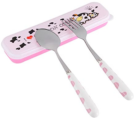 Juego de vajilla Juego de cubiertos de acero inoxidable con estuche Juego de vajilla reutilizable portátil que incluye tenedor cuchara y caja Caja de Caja de almuerzo térmica Accesorios(Rosado)