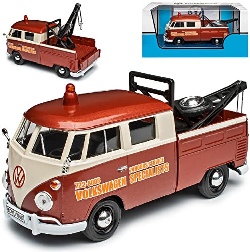 Motormax Volkwagen T1 Buli Abschlepper Braun 1950-1967 1/24 Modell Auto mit individiuellem Wunschkennzeichen