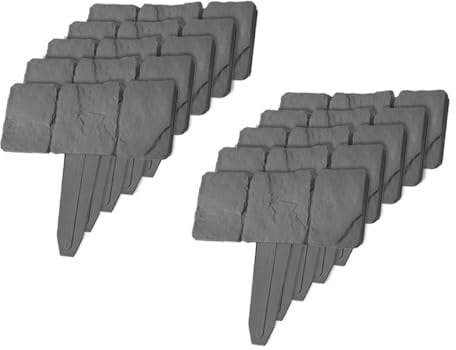 TERRE JARDIN - Bordures de Jardin, Imitation Pierre, Lot de 80 Bordurettes, Longueur Linéaire 20 m - Bordures de Gazon de 25 x 1 x 23 cm avec Pied - Délimiteur de Pelouse