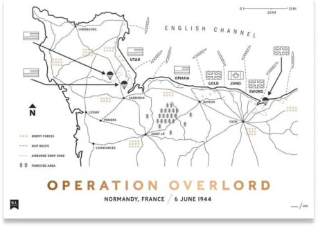 GOV'T ISSUE PRINTS COMPANY G.I. PRINTS WW2 Operation Overlord Battle Map Poster, Schlacht der Normandie, D-Day, Archivqualität Sammlerstück Geschichte Druck Memorabilia, 30,5 x 40,6 cm