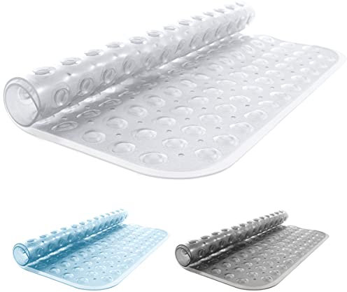 ANSIO® Tapis de Douche antidérapant et Anti-moisissure en Caoutchouc avec Trous de Drainage et ventouses, Lavable en Machine (54 x 54 cm, Transparent)