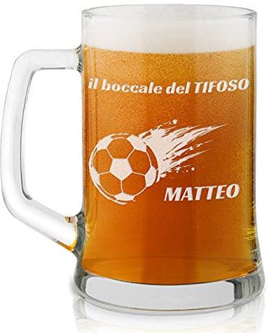 Maverton Boccale per la Birra in vetro con personalizzazione - capienza 500 ml idea regalo per il compleanno - H12 cm x Ø8,5 cm - Perfetto per ogni uomo amante della buona Birra - tifoso