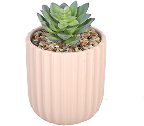 Sleepdown Halo Green Artificial Faux Plant Pink Textured Pot for Home Office Bathroom Decor Indoor Decoration