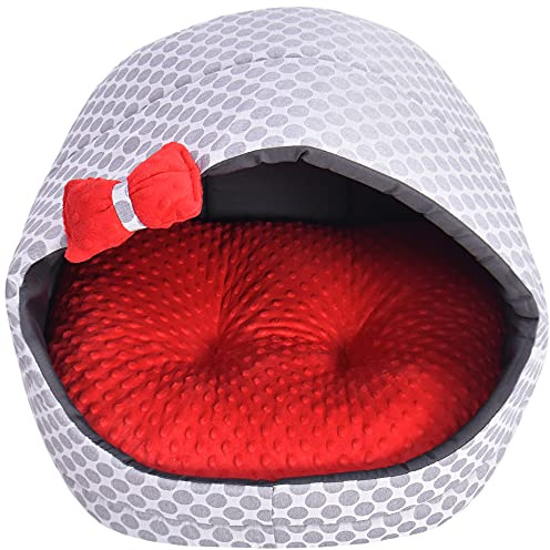Z4L WauWau Katzen und Hundehöhle gemütlich Farbe rot Minky, grau Hundehütte Katzenhütte 50cm x 60cm Höhlenbett Kuschlig