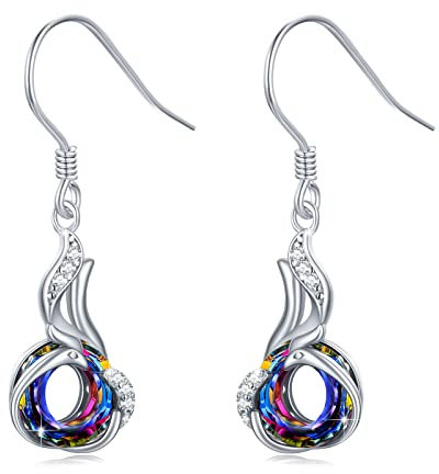 CUOKA MIRACLE Phoenix Ohrringe Sterling Silber Damen Kristall Ohrhänger für Frauen Phoenix Schmuck Geschenk für Frauen Mädchen Mutter