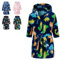 CROOUTN Bademantel Kinder mit Kapuze Blau Dinosaurier für Jungen Mädchen Bademäntel Morgenmantel kuschelig warmen und weichen Pyjamas Kleinkind Coral Fleece Hoodie Roben 2-3 Jahre