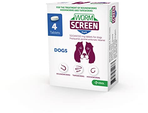 WORM SCREEN Dog, 4 Tablets - Dog Worming Treatment - Vet Approved Dewormer for Dogs & Puppies Over 2 Weeks / 2kg+ in Weight - Kills Roundworms, Hookworms & Tapeworms - Easy Oral Treatment