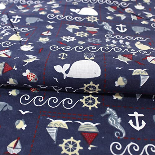 Stoff Meterware Kinderstoff Baumwollstoff - 1 Meter, Nähen, Bettwäsche, Kinder, Baby, Jungen, Mädchen, Bekleidung, Deko (Tiere Meer Blau)