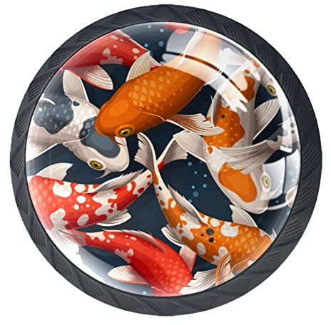 Japanischer Fisch 4 Stück Schrankknöpfe Runde Möbelknöpfe Schubladengriffe 1,37 Zoll