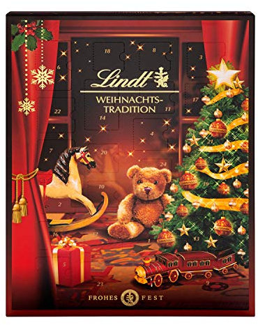 Lindt Schokolade Weihnachts Tradition Adventskalender 2024 , 253 g , 24 verschiedene Pralinen- und Schokoladen Überraschungen , Schokolade für die Weihnachtszeit , Schokoladen-Geschenk