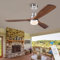 BOJUE Ventilador de Techo de 132 cm con Luz LED Regulable y Control Remoto, Aspas de Madera para Interior/Exterior, 3 Hojas, 6 Velocidades Silencioso, Ideal para Sala, Dormitorio, Patio y Oficina