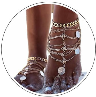 Wendalern Bohème Superposées Coin Anklets Millésime Coin Toe Ring Cheville Bracelets Doré Gland Cheville Gypsy Plage Pieds Nus Sandales Cheville Pied Chaîne Bijoux pour Femmes et Filles