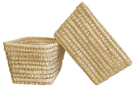 Panier rangement osier, Lot de 2 boites de rangement rectangulaire, Caisses de rangement 40 cm