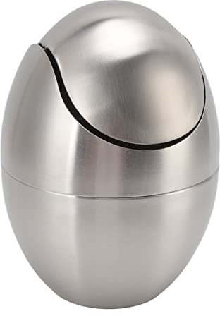 Fockety Mini Trash Can, Modern Stainless Steel Tiny Desktop Waste Garbage Bin with Swing Lid, Waterproof Rustproof Desk Trash Can for Home, Bedroom, Office, Kitchen, Vanity Tabletop