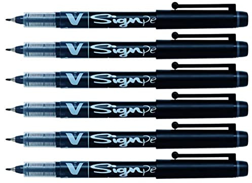 PILOT V Sign Pen 0.6 mm Medium Nib Pack of 6 Blackaa