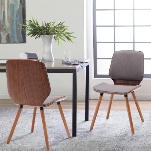 Mingone Küchenstuhl 2er Set Esszimmerstühle Holz Stuhl mit Sitzfläche aus Leinen Retro Stuhl aus Buchenholz für Küchen Esszimmer Restaurant (Taupe-Leinen)