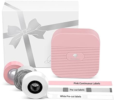 Phomemo Q31 Bluetooth Etikettiergerät, Geschenkset Q31 Etikettendrucker für Ihre Familie und Freunde, Beschriftungsgerät Selbstklebend für Heim & Büro-mit 3 Etikettenrollen (Rosa)